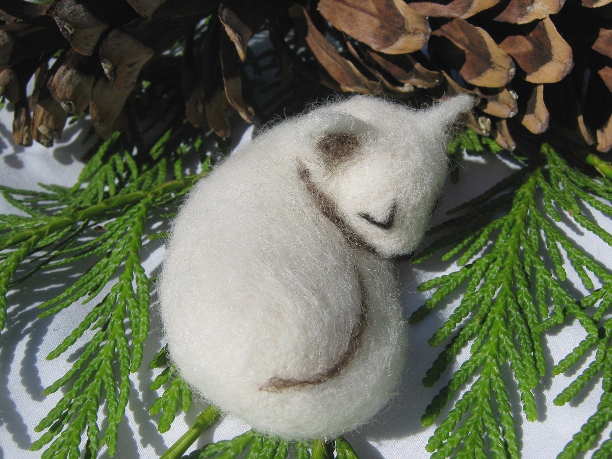 OOAK Sleeping White Arctic Fox Needle Felted Soft Sculpture