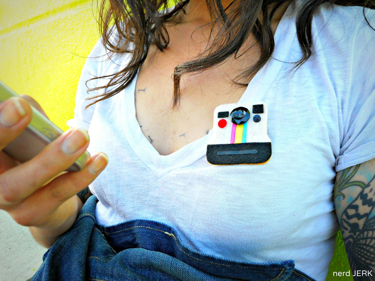 Retro Polaroid Camera - Cute Handmade Felt Instagram Brooch Pin