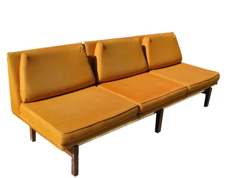 Vintage Mid Century Modern Danish Modern Orange Tweed Couch Sofa FREE SHIPPING