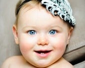 Black N White GLAM Curled Goose Feather Headband