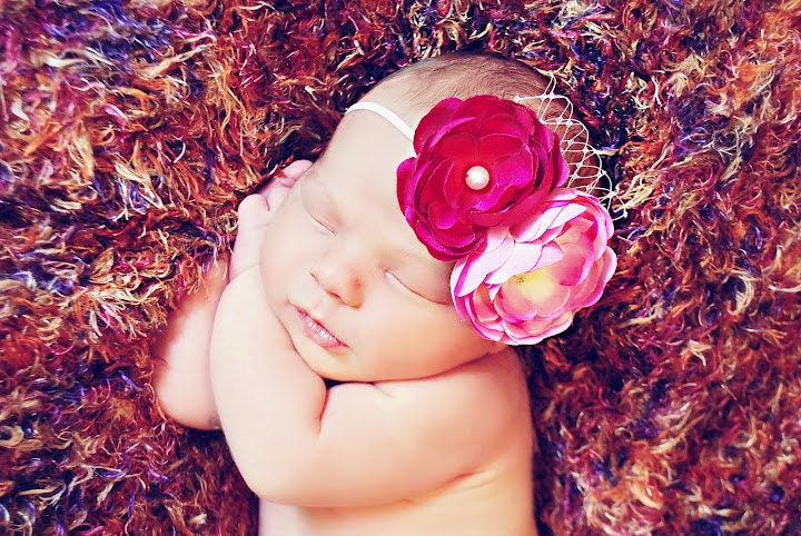Double Flower Blossom Band with Netting and Pearls---Photography Prop--PRINCESS Collection