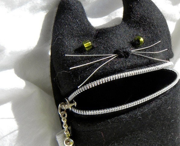 iPhone5 or iPhone4 case: cute Hungry Cat iPhone or camera case, black wool