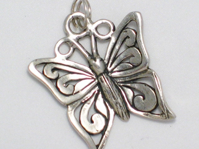 pre owned vintage estate butterfly fiigree nature theme 925 sterling silver bracelet charm or pendant