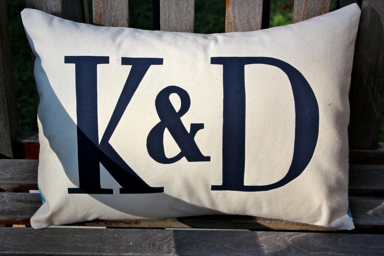 custom initial monogram pillow.  perfect for your sweetheart.  wedding or anniversary.  comes in any color or design.