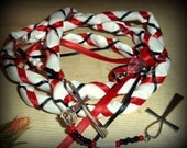 Handfasting Cord w Ankhs White Black Red Satin and Tibet Silver Ankhs