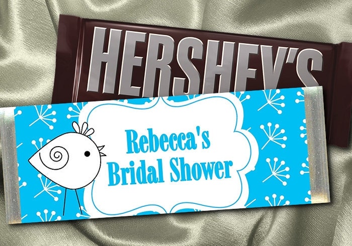 12 Hershey Candy Bar Wrappers, Wedding, Bridal Shower, Anniversary, Favors, Birdie, Pink, Turquoise, Yellow, Spring Green Il_570xn