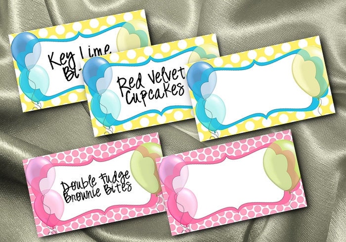 10 Blank Table Cards, Place Cards, Food Labels, Baby Shower, Ready to Pop, Balloons, Pink, Blue Il_570xn