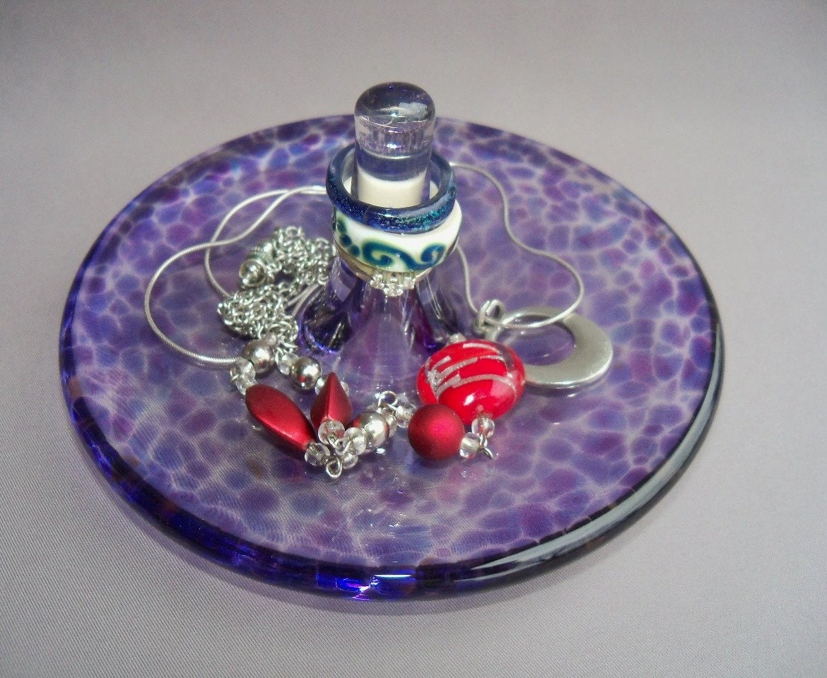 Hand Blown Art Glass Jewelry Dish and Holder