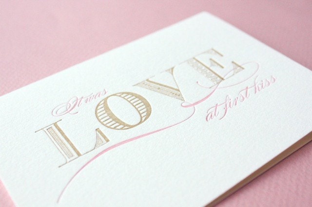 First Kiss- Letterpress Printed Blank Card