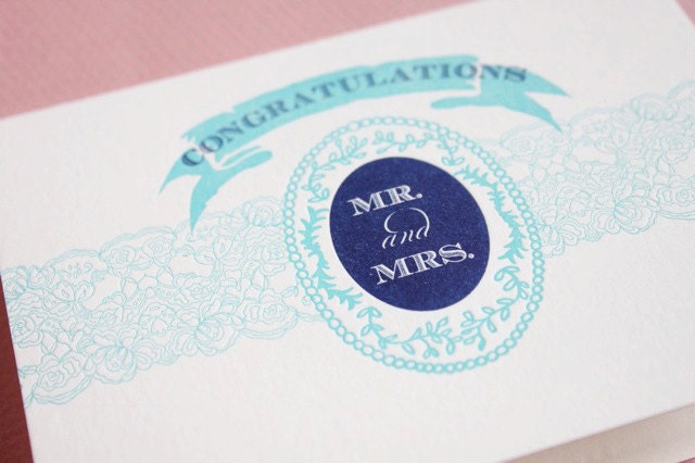 Congratulations Mr. and Mrs. Letterpressed Printed Single Blank Card