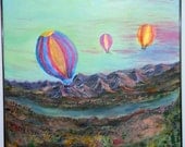 Wall Art,Original Painting, Fine Art, Silk ,Beautiful Balloons,Hot Air Balloons ,36x34inches, Fiber Art