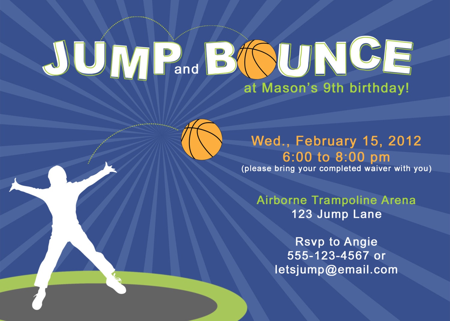 Jump & Bounce Birthday Party Invitation - Printable