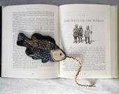 Father's Day Bookmark Fish Blue Black Fabric Quilted