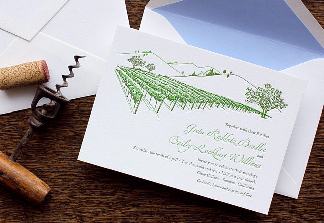 Letterpress Wedding Invitation - SAMPLE - Vineyard, California Wine Country
