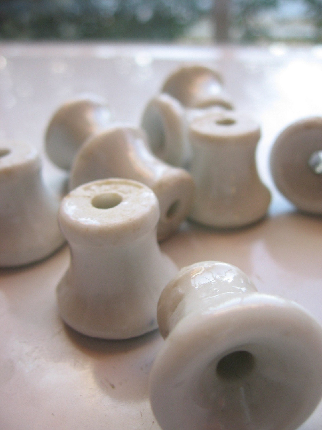 White Ceramic Shutter Knobs Vintage Set of 9 by archimatta on Etsy