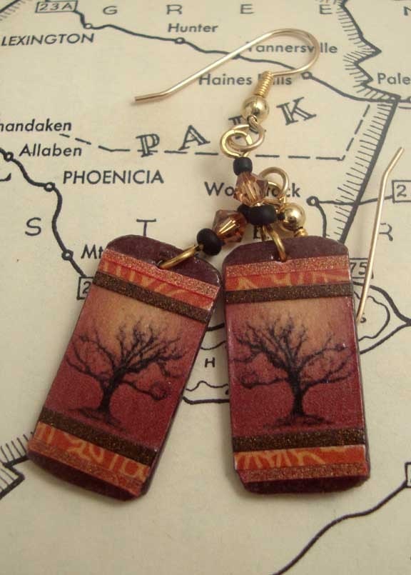 Tree of Life Earrings in dark orange