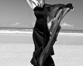 Fitted Black Ruffle Dress-Stretch Cotton Sateen