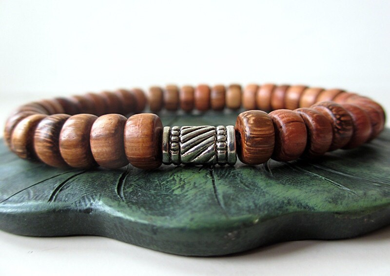 Mens Beaded Bracelet Wood Bead Bracelet Unisex by BiniChohan