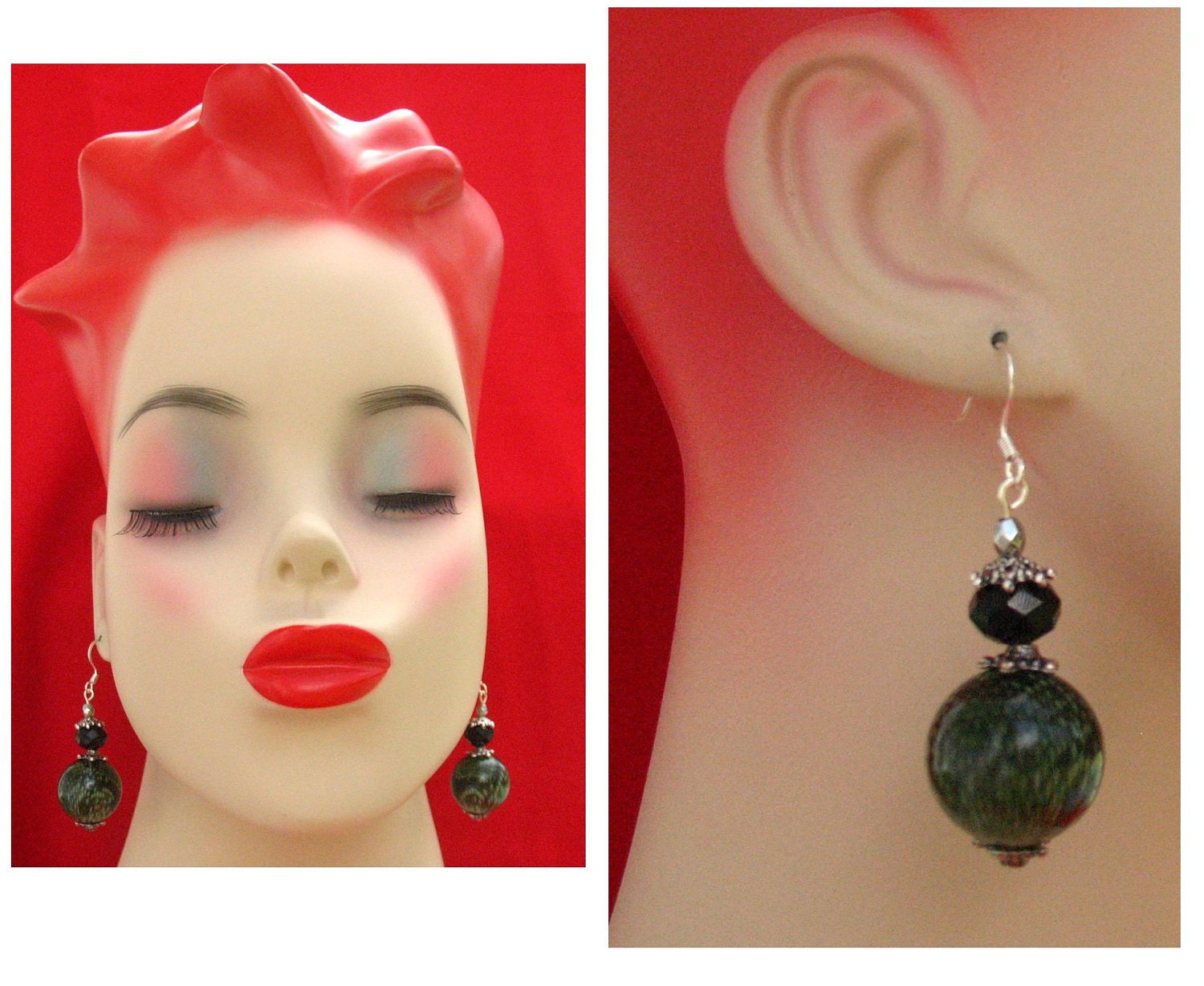 Green Snake Skin Print Earrings handmade jewelry Accessories gift women NEW