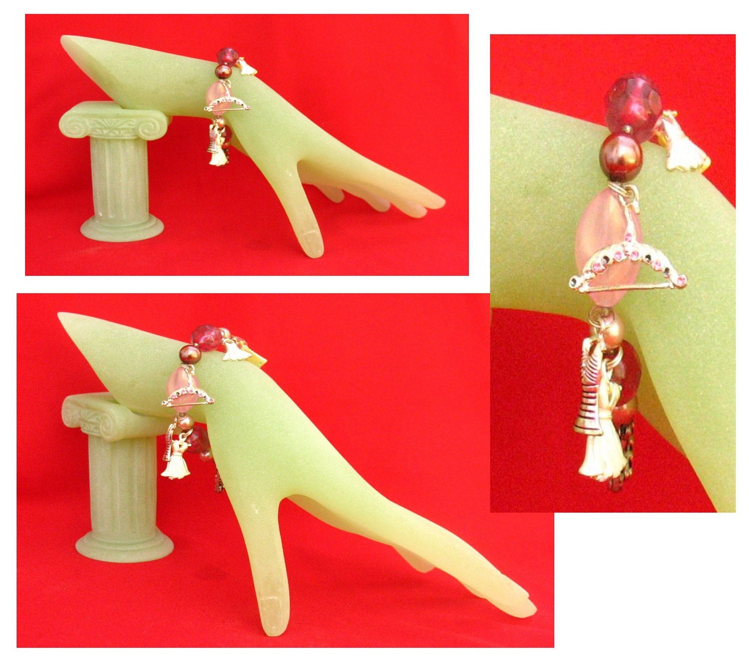 SALE - Honeysuckle Pink Fashion Charm Bracelet, Jewelry Handmade Accessories