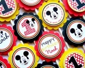 Mickey Mouse Cupcake Toppers, Cupcake Flags - Set of 12