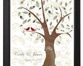New item--Modern Wedding 8x10 Print.  Modern tree, burgandy love birds, Initials and patterned backdrop.