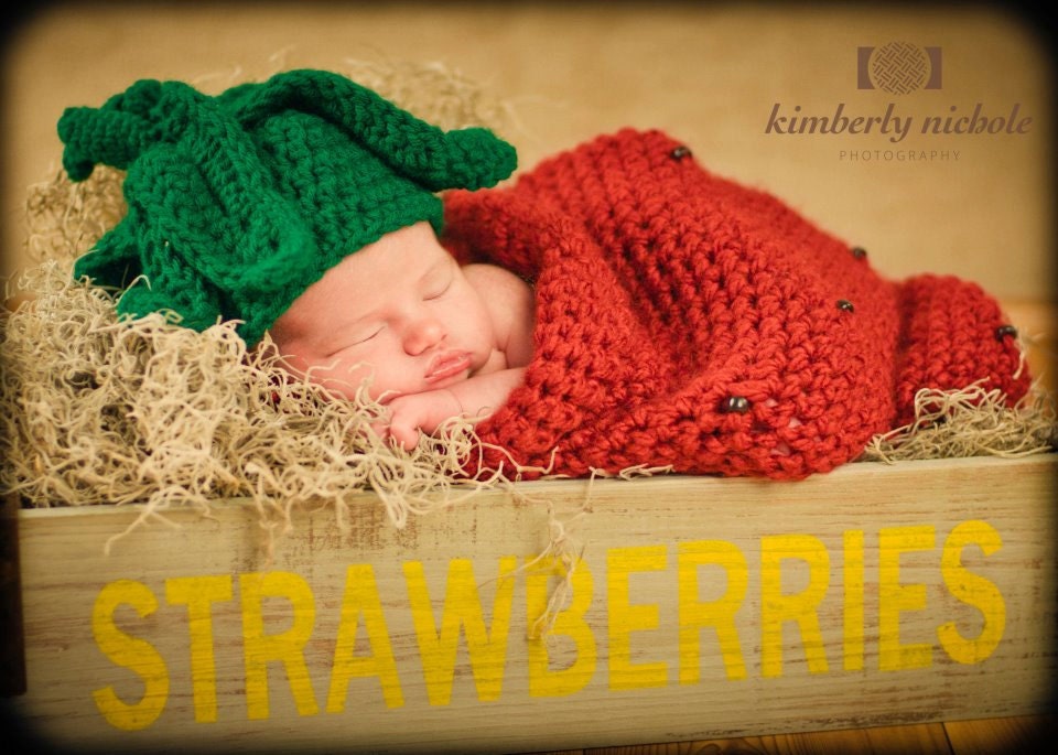 Photography Prop Strawberry Cocoon and hat set   FREE SHIPPING