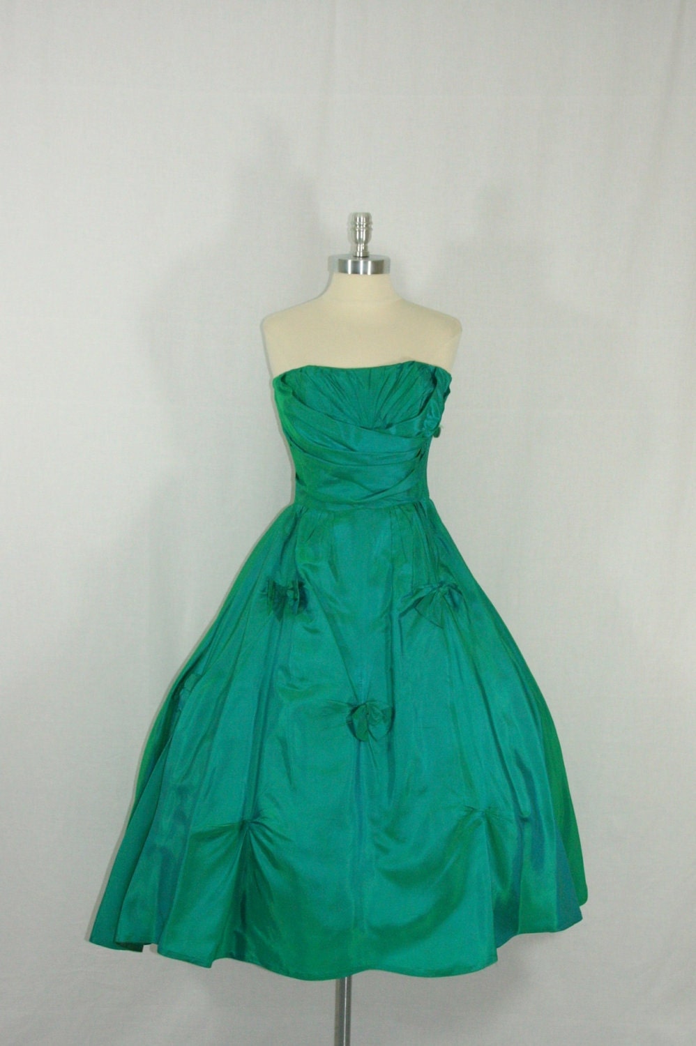 Vintage 1950's Party Dress - EXQUISITE IRIDESCENT GREEN Strapless Party Prom Dress