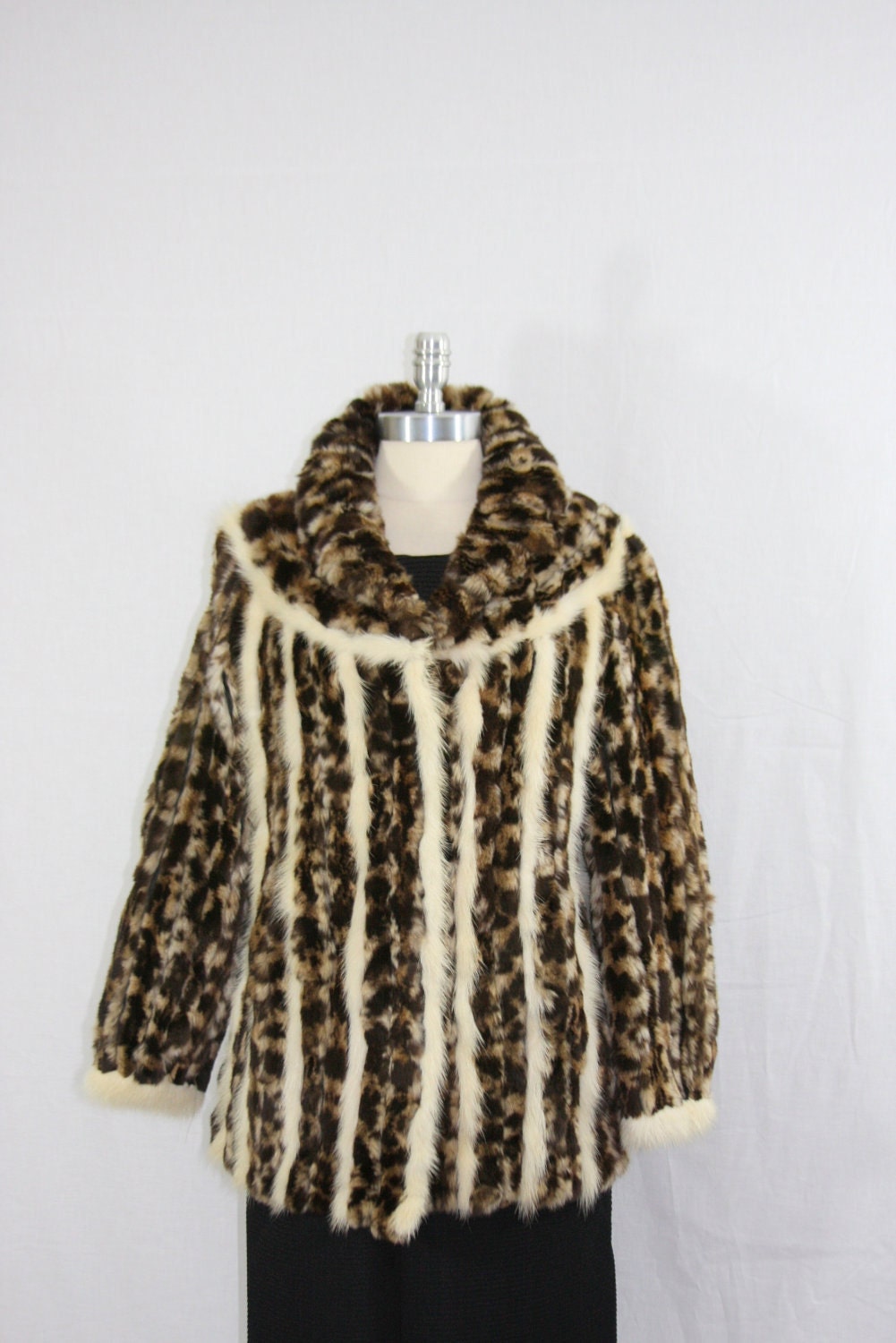 1970s Vintage Fur Coat - Rabbit Gone Leopard and White Mink Jacket