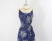 1950s Sarong Dress - Vintage Blue and White Hawaiian Pin Up Wiggle Frock