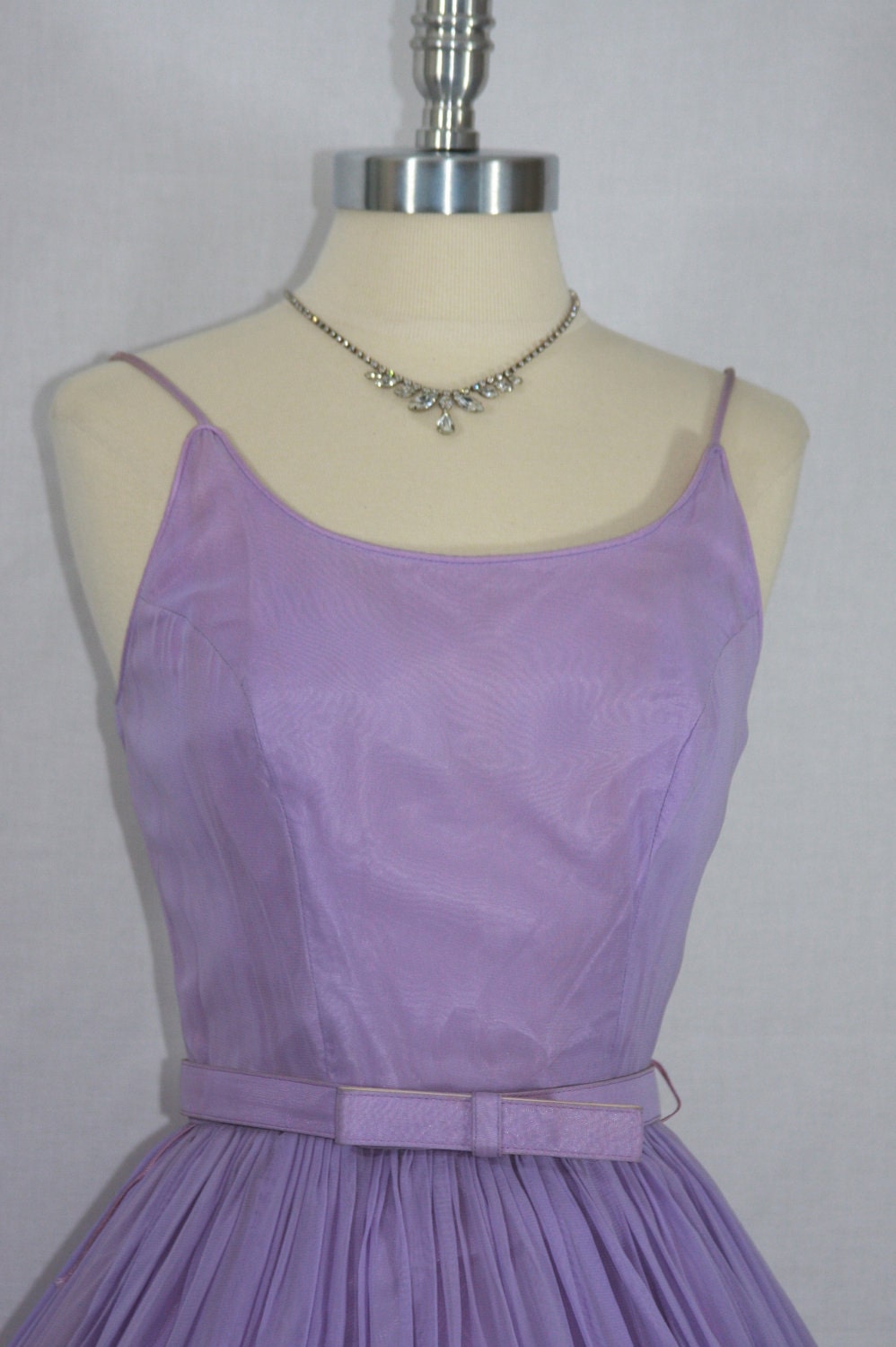 Pastel Spring Dress - 1950's Vintage Dress - Lavender Chiffon Full Skirt Garden Party Frock