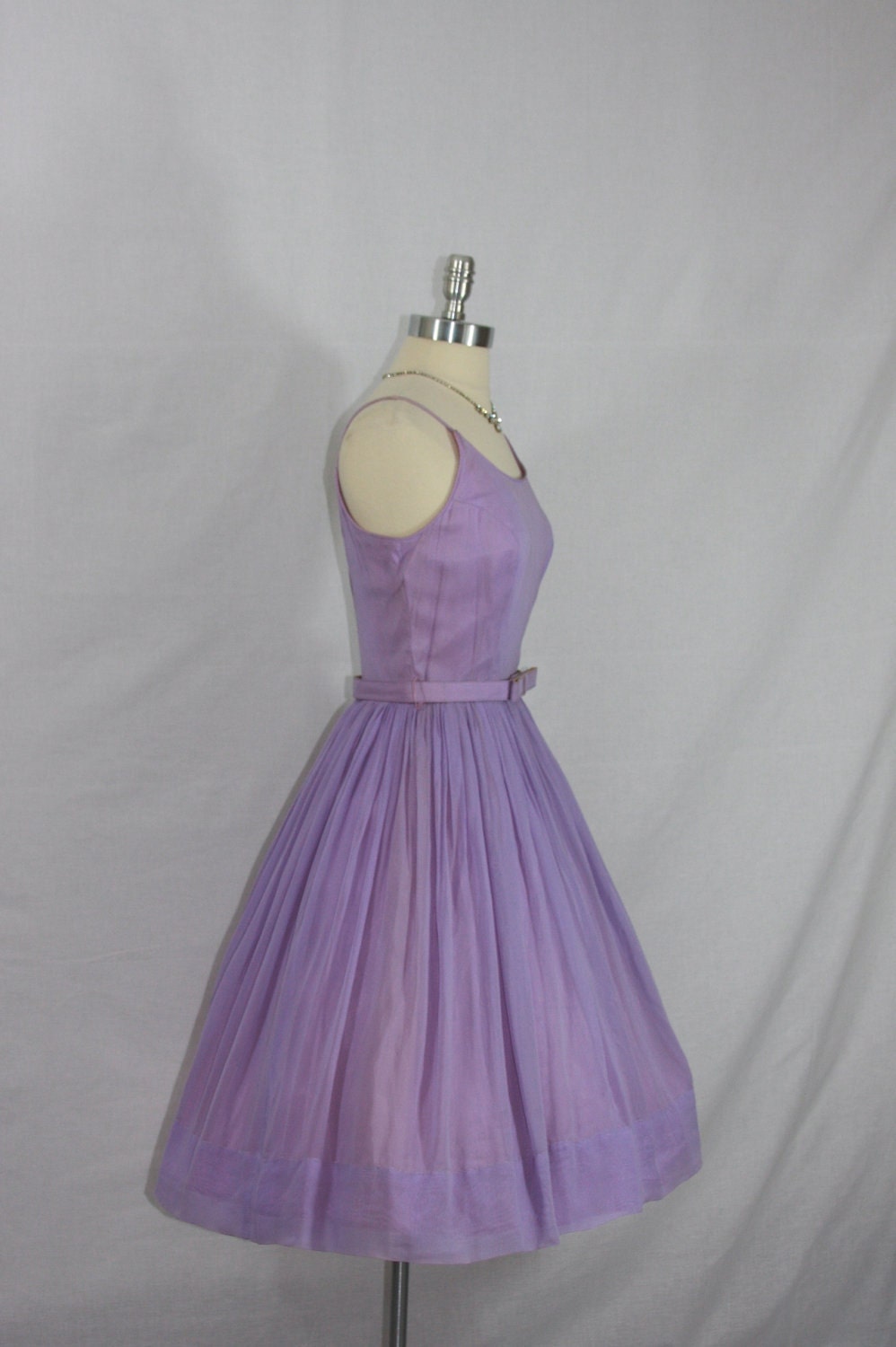 Pastel Spring Dress - 1950's Vintage Dress - Lavender Chiffon Full Skirt Garden Party Frock