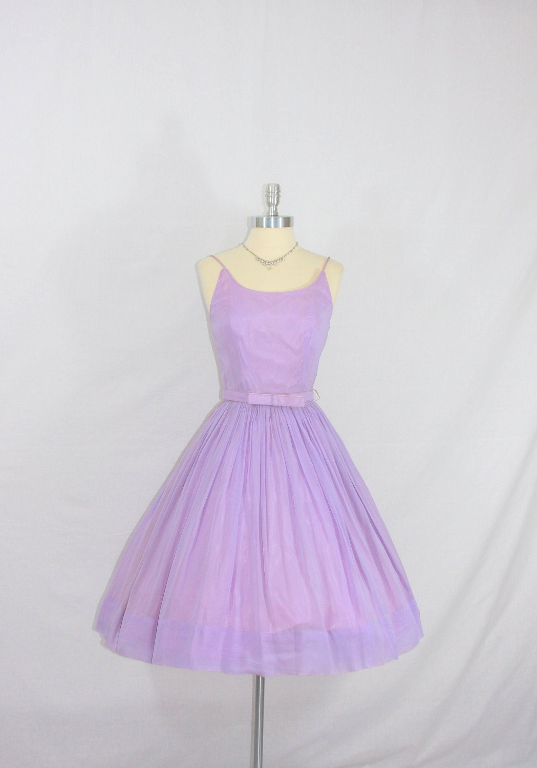 Pastel Spring Dress - 1950's Vintage Dress - Lavender Chiffon Full Skirt Garden Party Frock