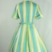30% off....... Striped Dress - 1950s Aqua Green Yellow and White Striped POLISHED COTTON Full Skirt Frock