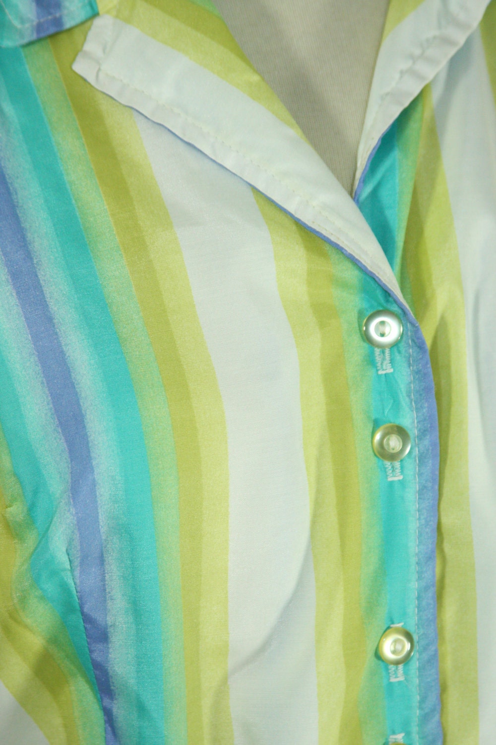30% off....... Striped Dress - 1950s Aqua Green Yellow and White Striped POLISHED COTTON Full Skirt Frock