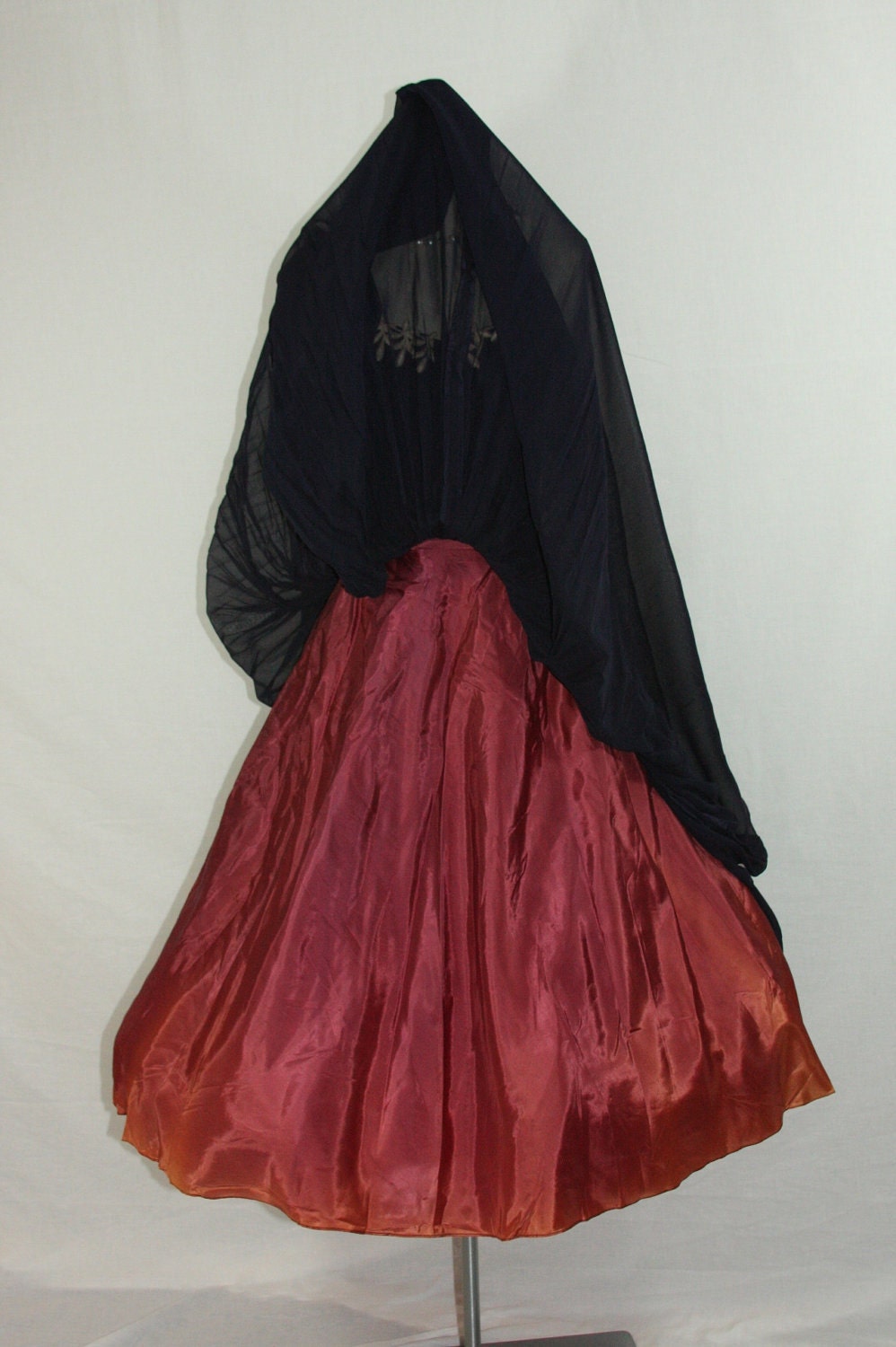 1950s Party Dress - Wonderful Vintage Navy Blue Silk Chiffon Strapless Circle Skirt Cocktail Wedding Party Frock