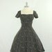 1950s Party Dress - Vintage Black Taffeta with White Circular Embroidery Full Skirt Frock