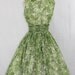1950s Party Dress - Vintage Summer Green and White Floral Chiffon Sleeveless Garden Party Frock