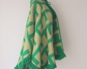 Vintage Green Wool Fringed Cape