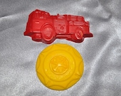 Recycled Crayons 20 Fire Trucks and 20 Firemen Badges/ Set of 40.