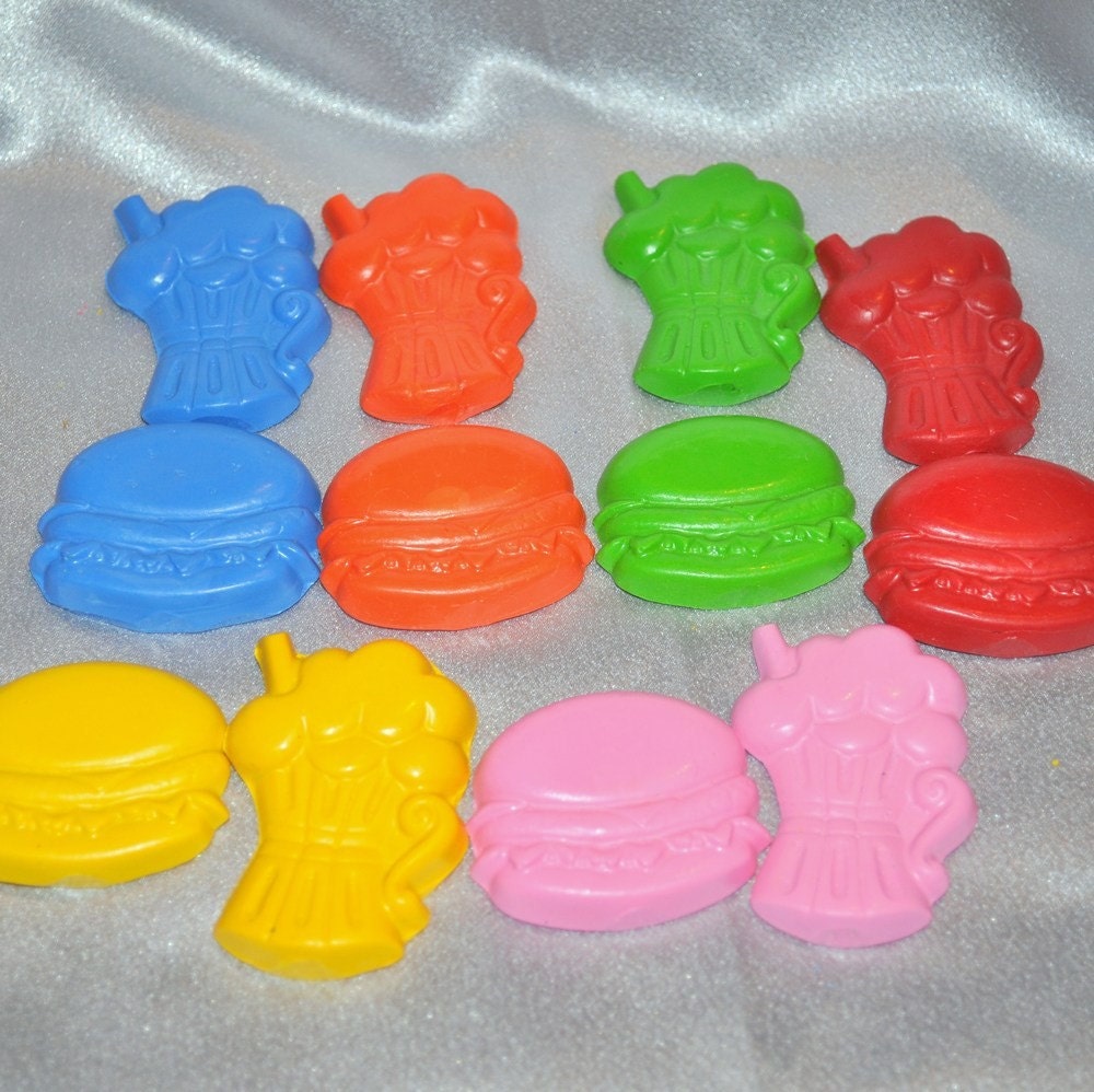 Recycled Crayons Hamburger and Shake Shaped- Total of 12 Crayons. Il_170x135