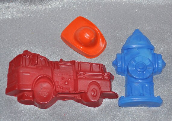 Recycled Crayons 12 Fire Truck,12 Firemen Hats Shaped, 12 Fire Hydrant Crayons Il_570xn