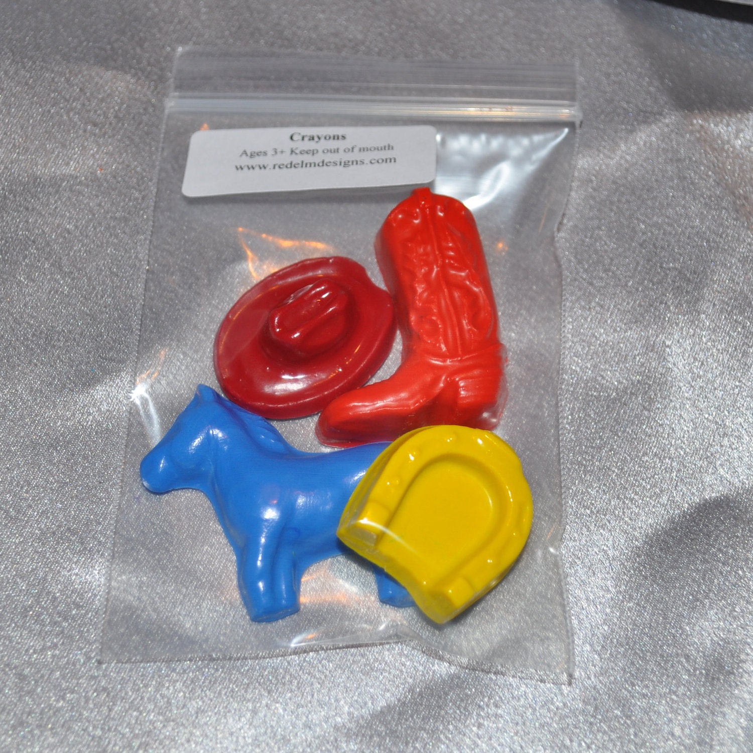 Recycled Crayons Cowboy Boots, Hats, Horseshoes and Horse Crayons, Total of 12 Bags, Total of 48 Crayons.