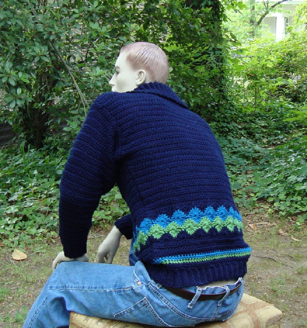 Men's Cotton Sweater - Blue Pullover, M