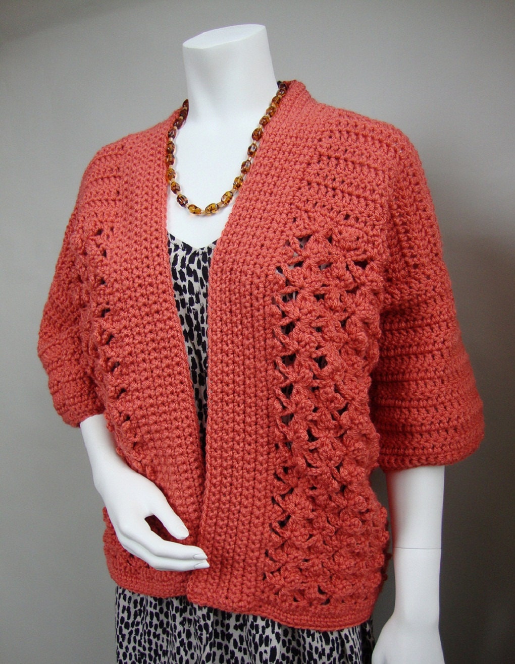 Orange Cardigan - Crochet Jacket, XS/S