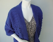 Blue Cardigan Sweater - Women's Crochet Jacket, M