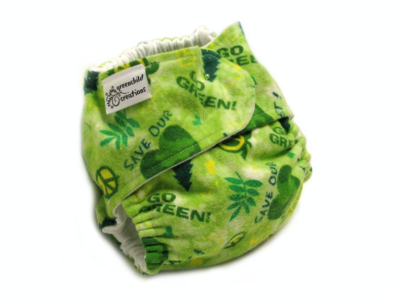 Fitted Cloth Diaper, OS, Flannel - Go Green, Save the Planet, Earth Day, Peace