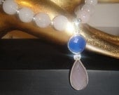 For the Love of Real Gemstones                  (Rose Quartz and Chalcedony Necklace)