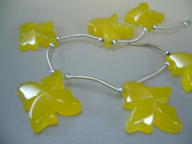 Carved Yellow Chalcedony Flower Briolettes Trio