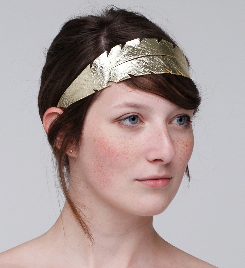 Feather Leather Headband in Gold